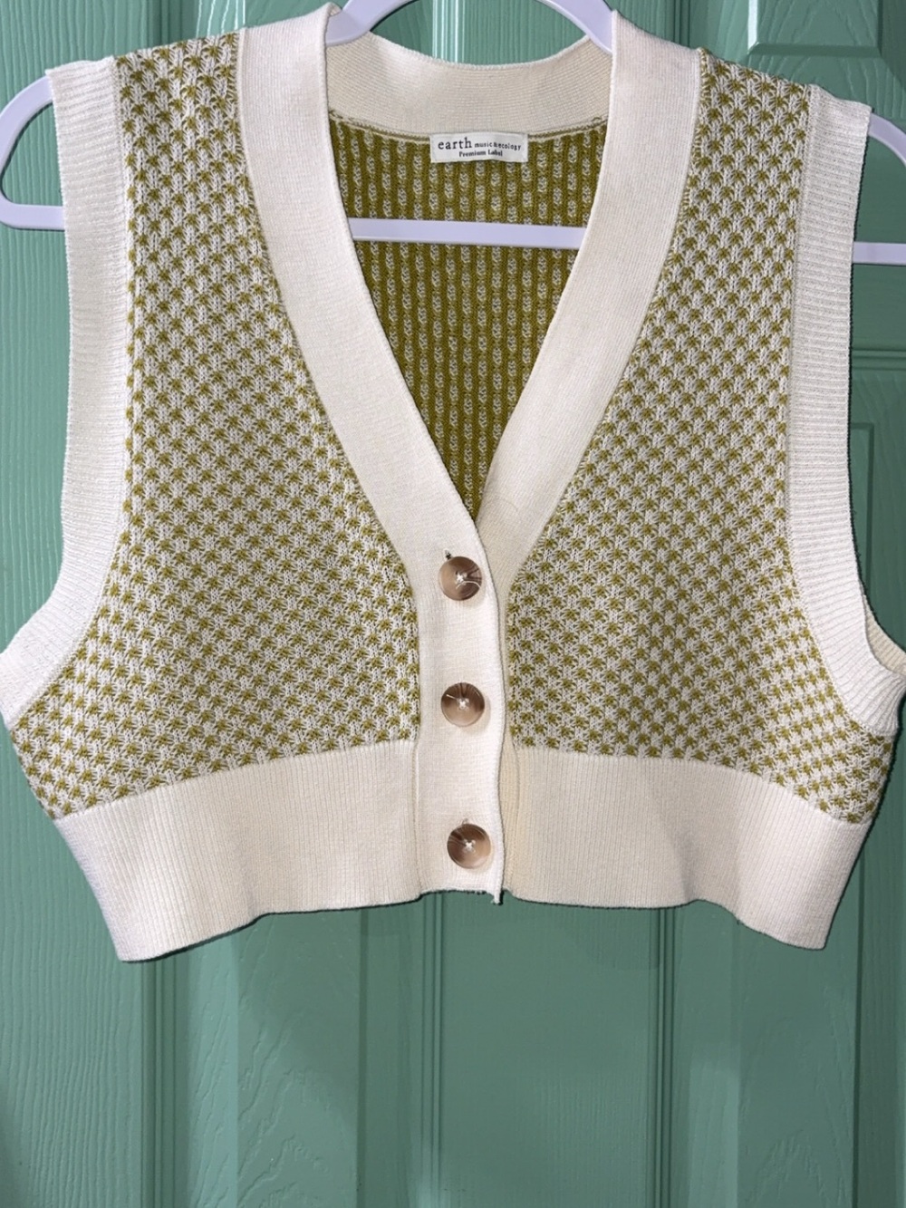 Earth Cream and Olive Cropped Button Knit Vest